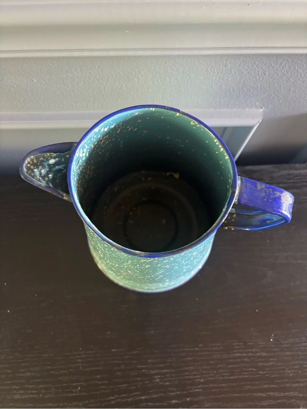 Vintage Blue Speckled Enamelware Pitcher Coffee Pot – 1940s Granite Style